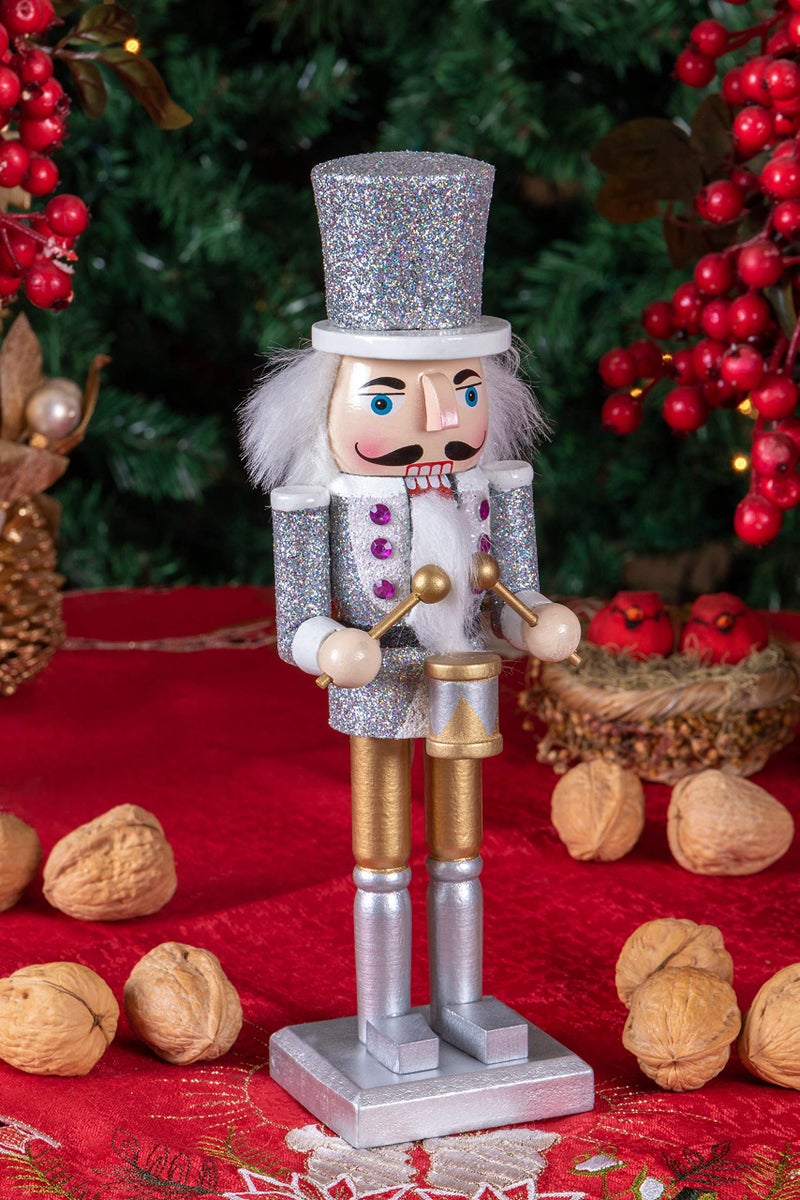 Clever Creations Silver Drummer 10 Inch Traditional Wooden Nutcracker, Festive Christmas DÃ©cor for Shelves and Tables - Image 5